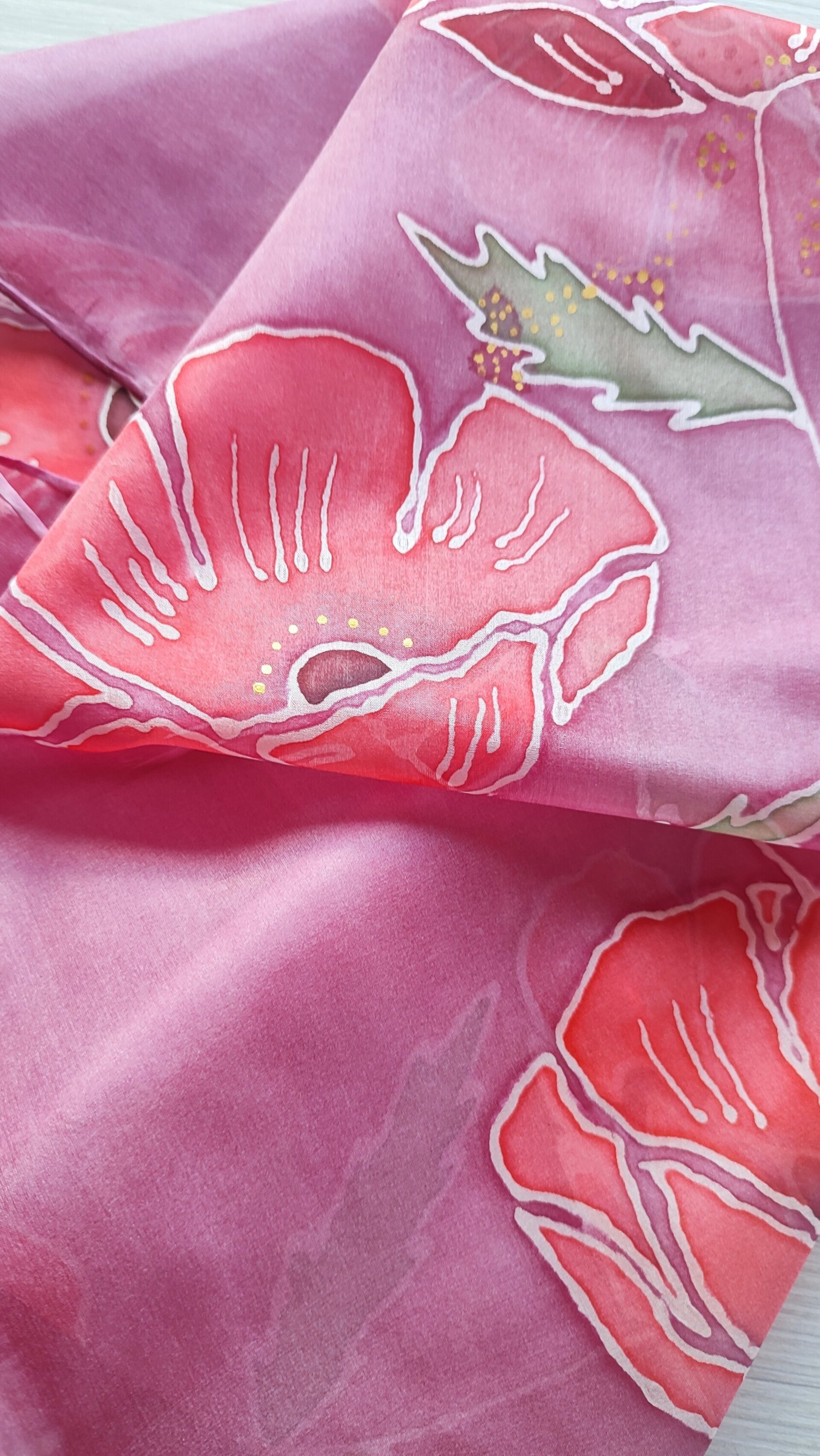 Pañuelo de Seda Natural "Amapolas" Pintado a Mano - 3