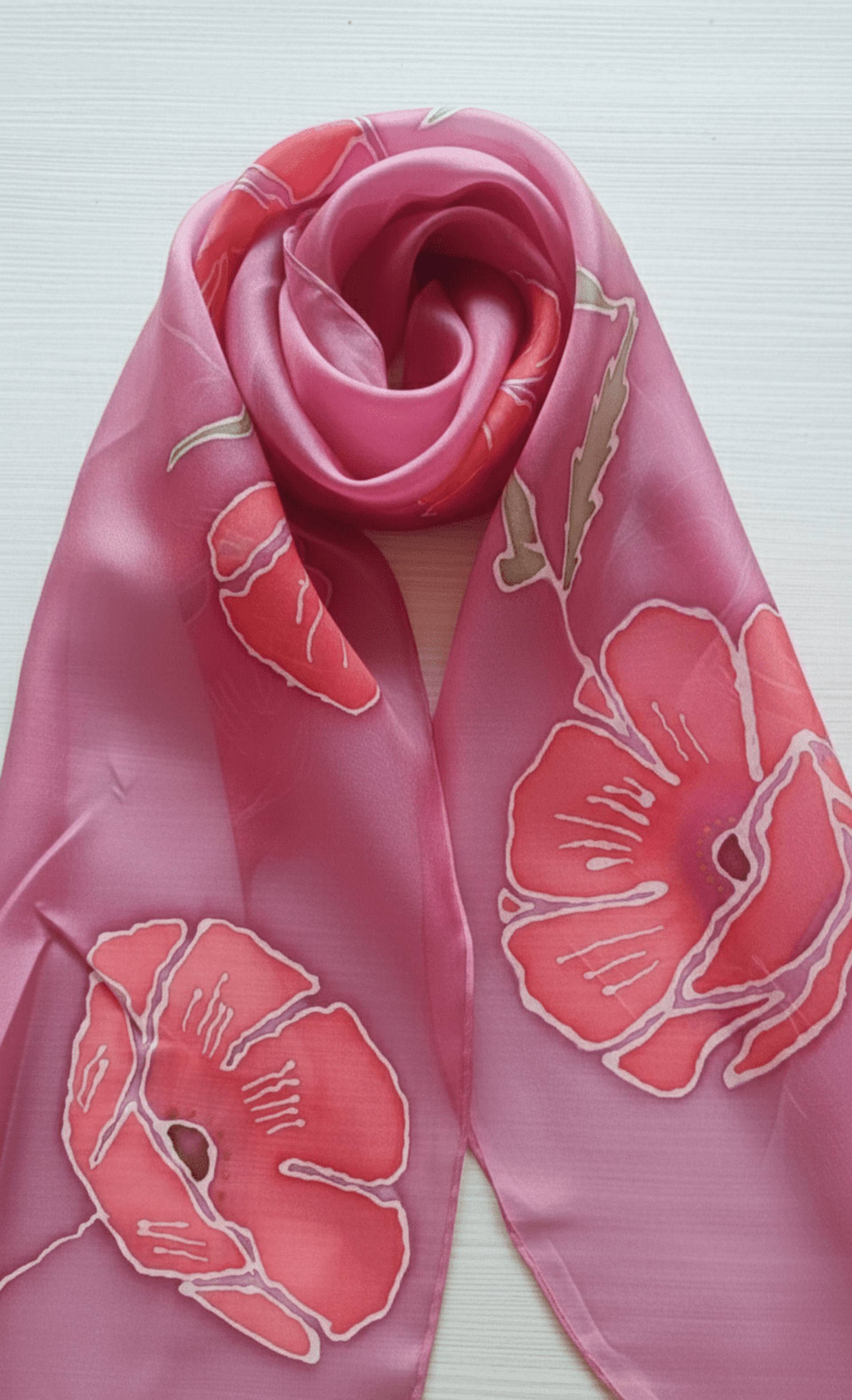 Pañuelo de Seda Natural "Amapolas" Pintado a Mano - 2