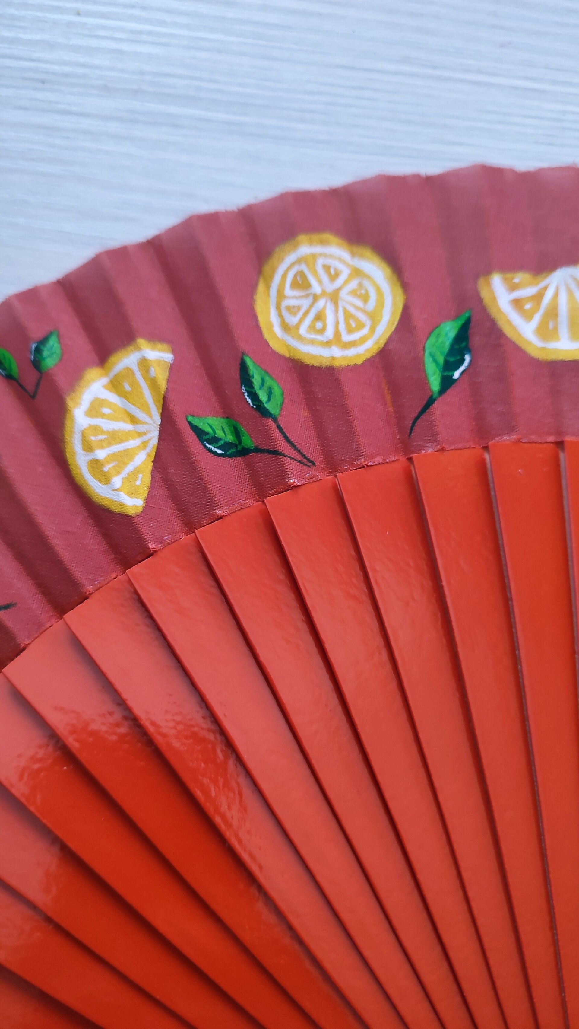 Abanico naranja pintado a mano con limones - 5