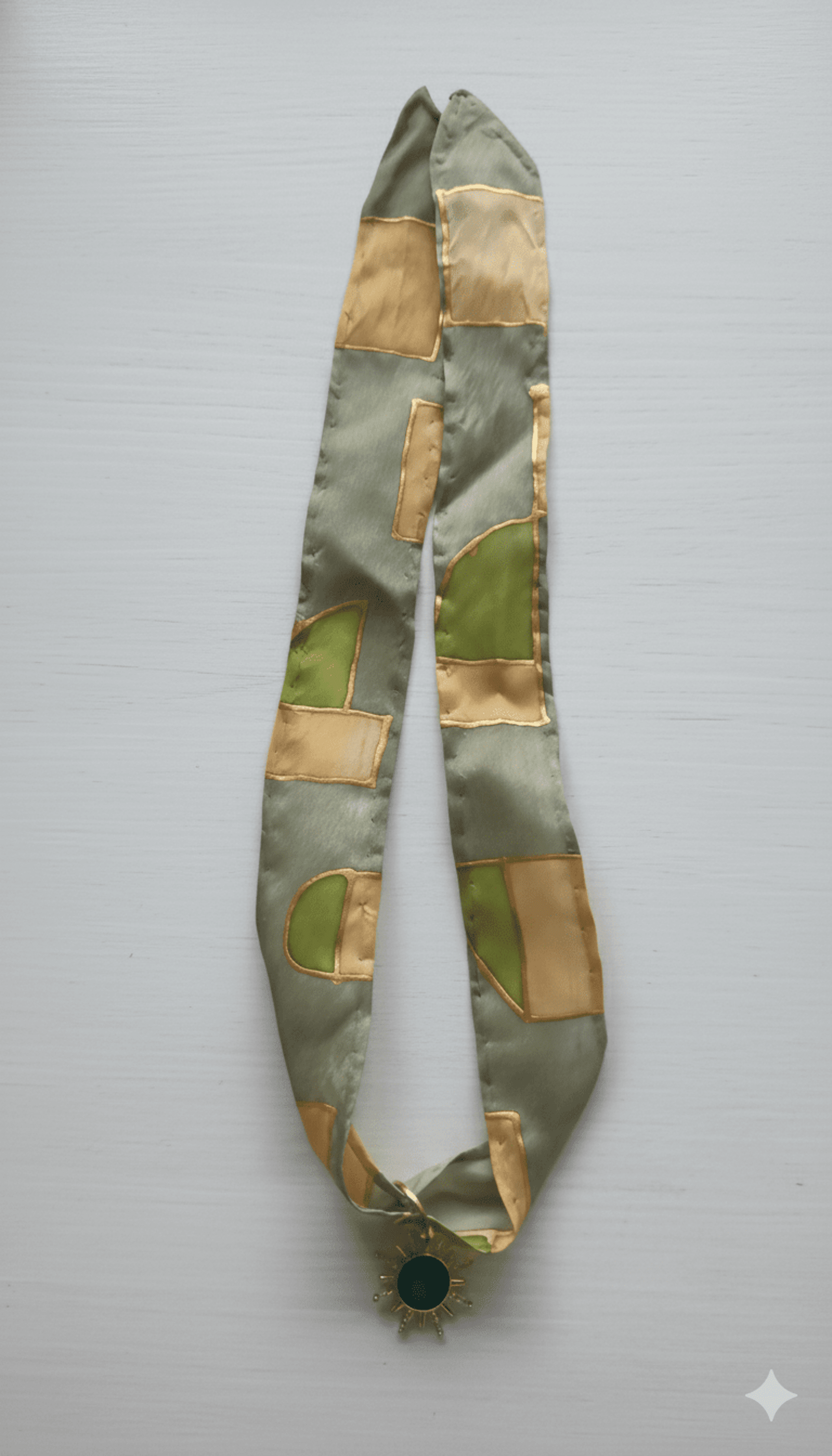 Collar con cinta de seda pintada y colgante chapado en oro - 10