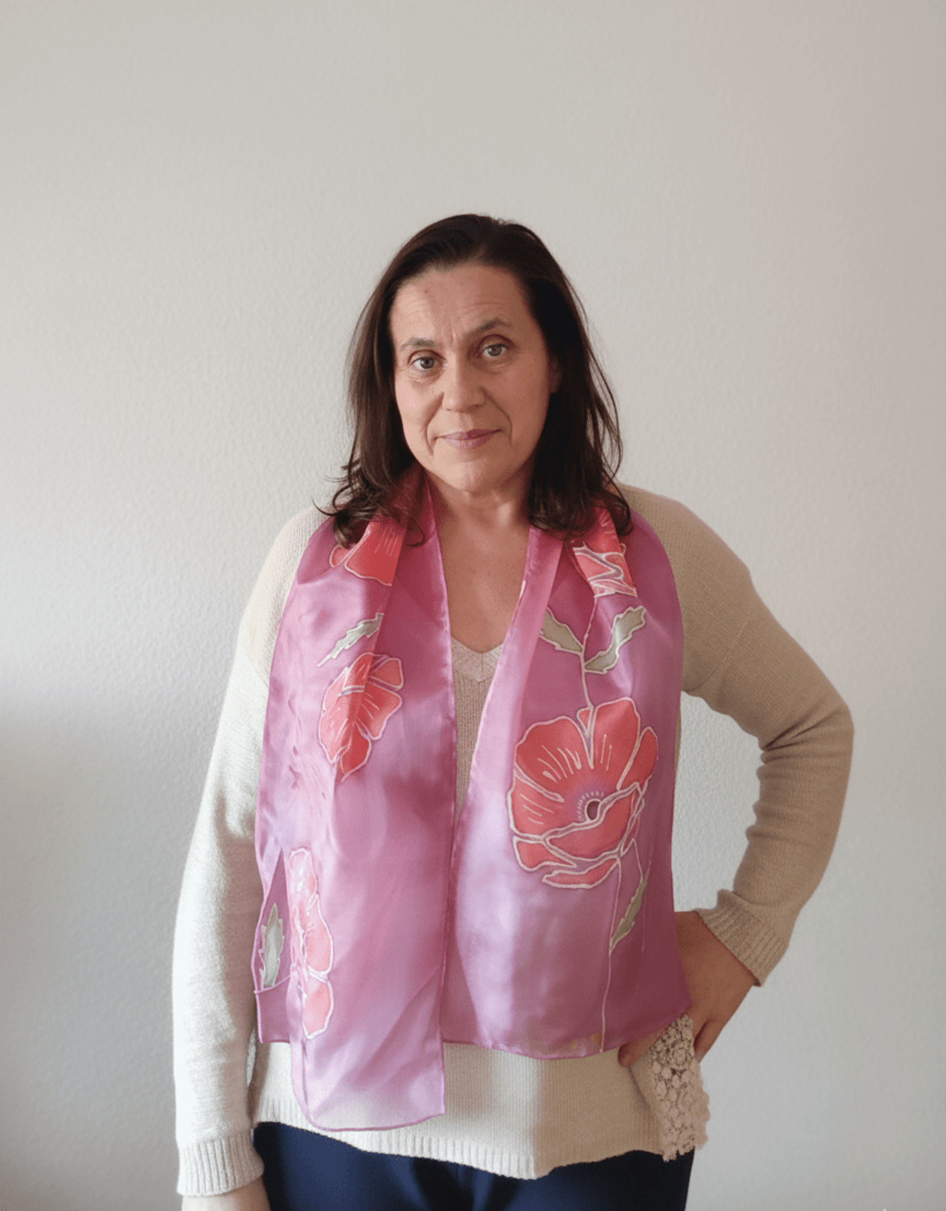 Pañuelo de Seda Natural "Amapolas" Pintado a Mano - 5