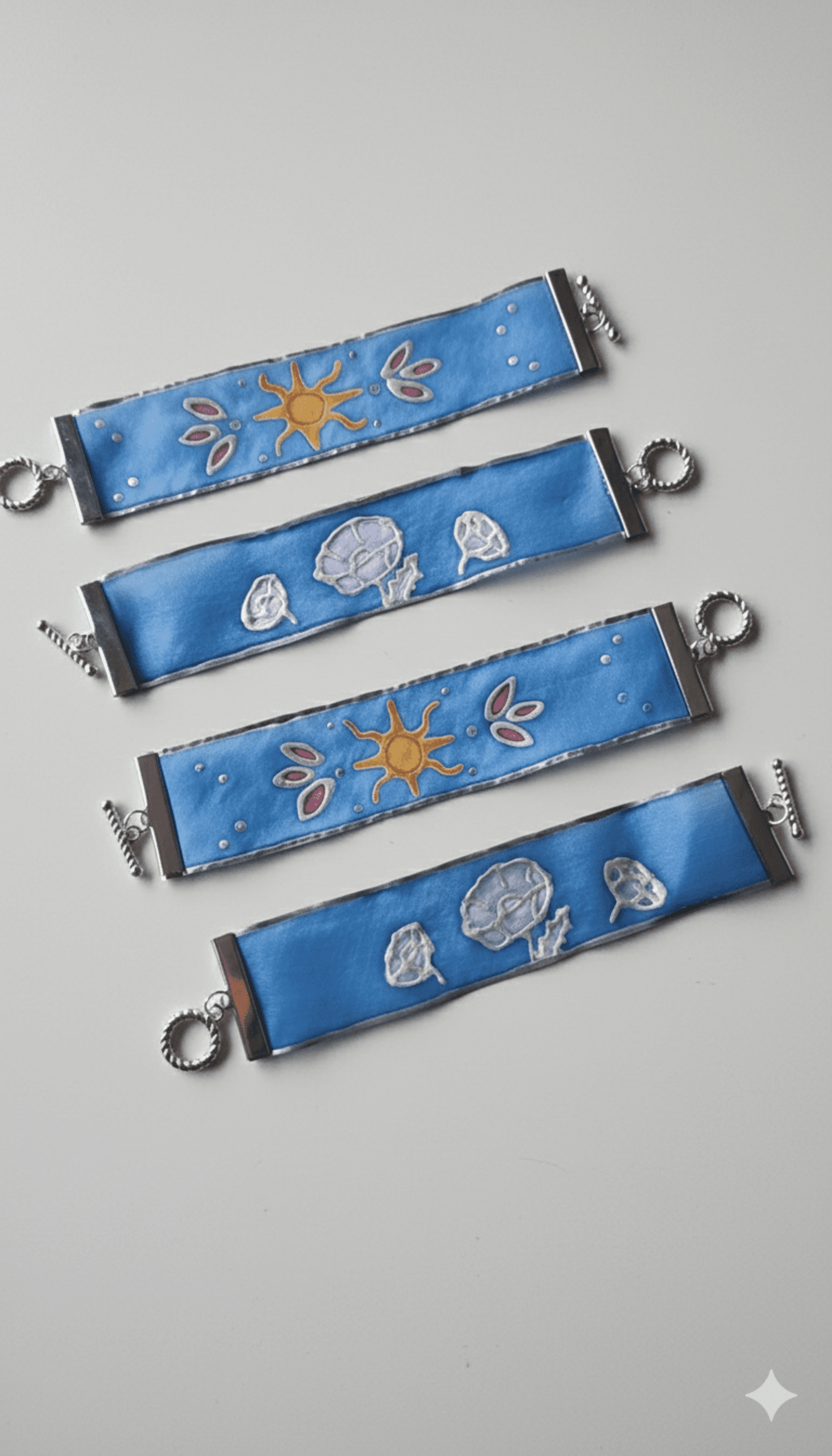 Pulsera/brazalete de seda pintado a mano con diseños sol y amapolas - 7