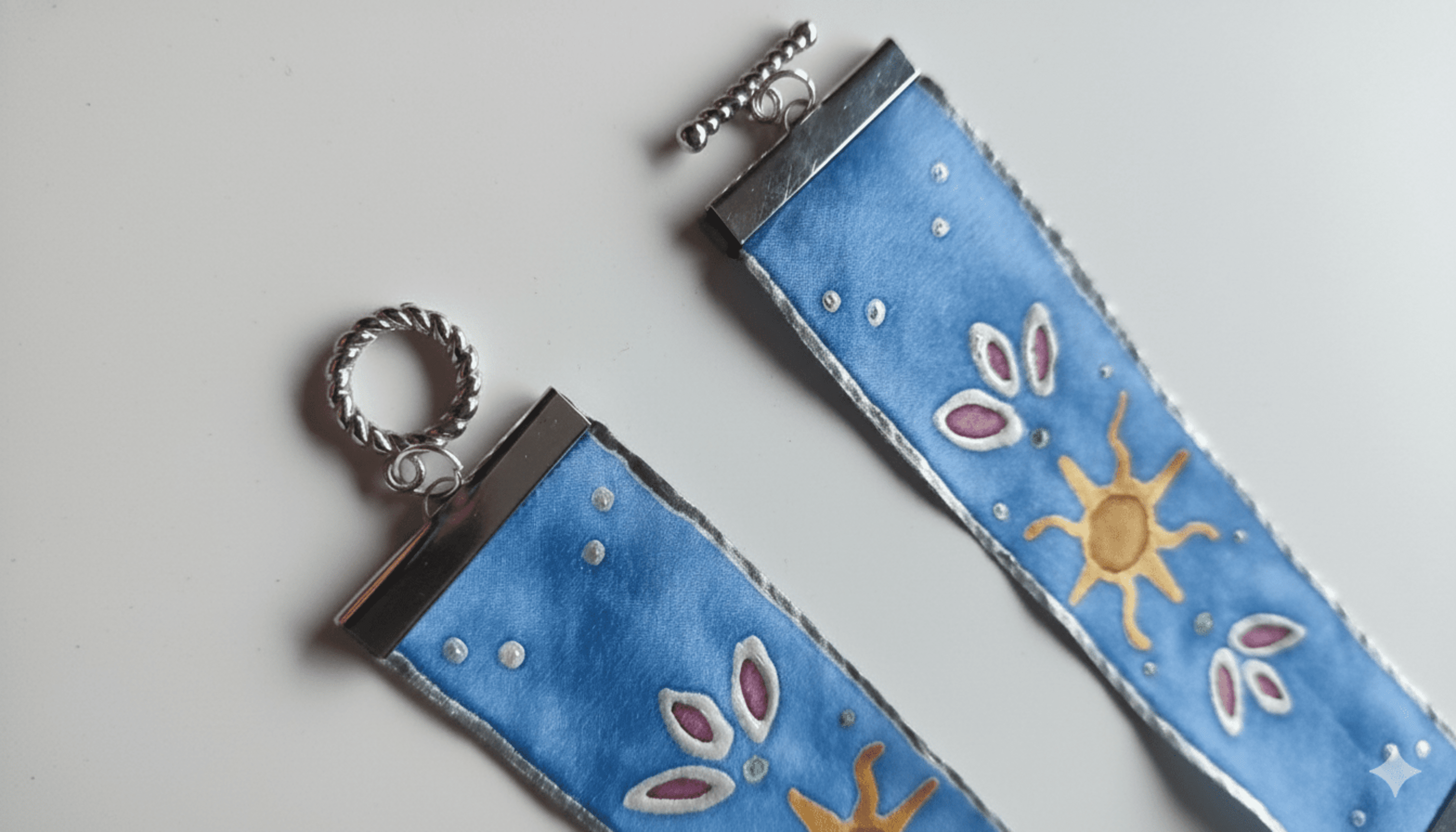 Pulsera/brazalete de seda pintado a mano con diseños sol y amapolas - 6