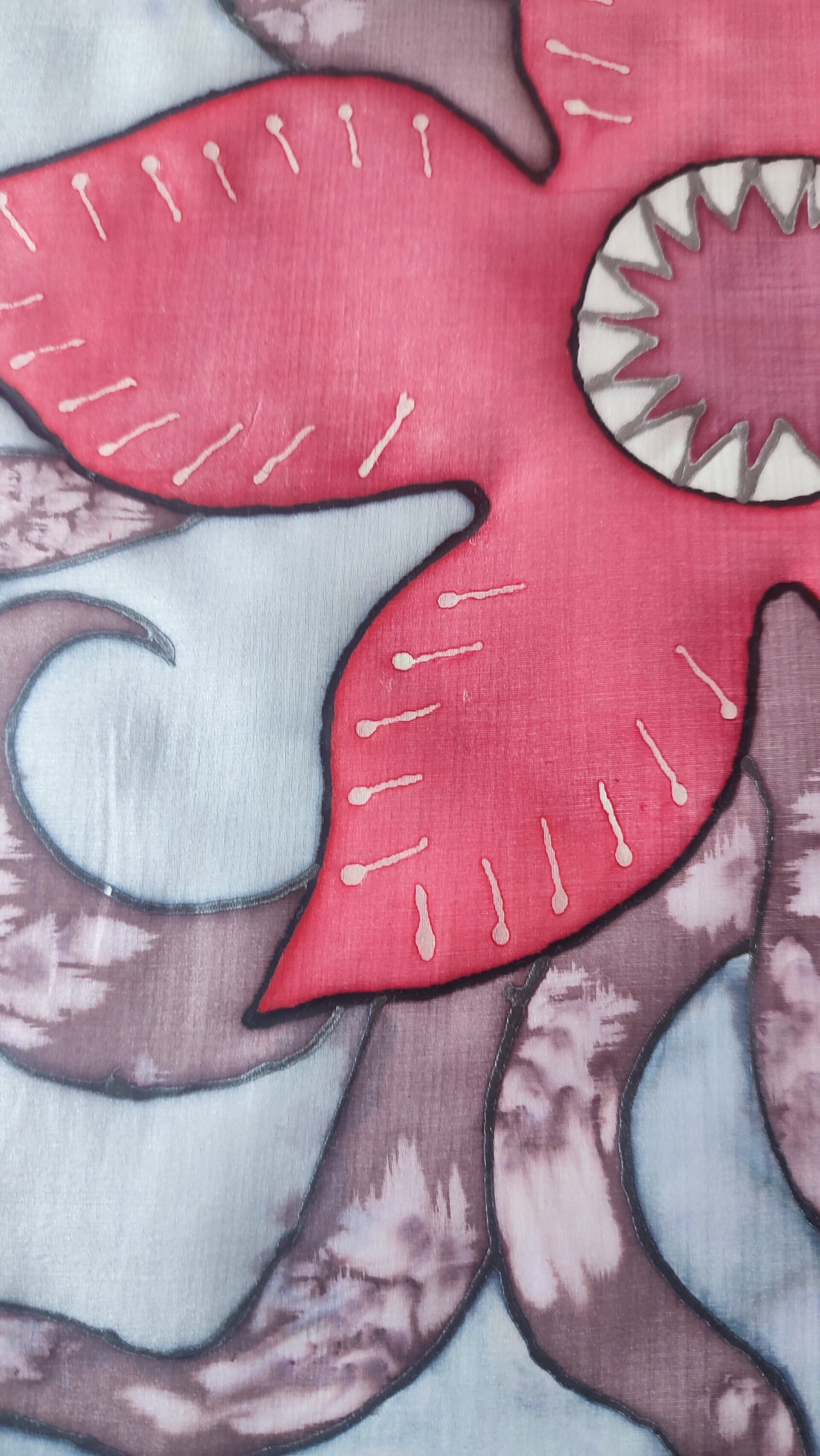 Pañuelo de Seda Natural "Demogorgon" – Pintado a Mano 45x45 cm - 2