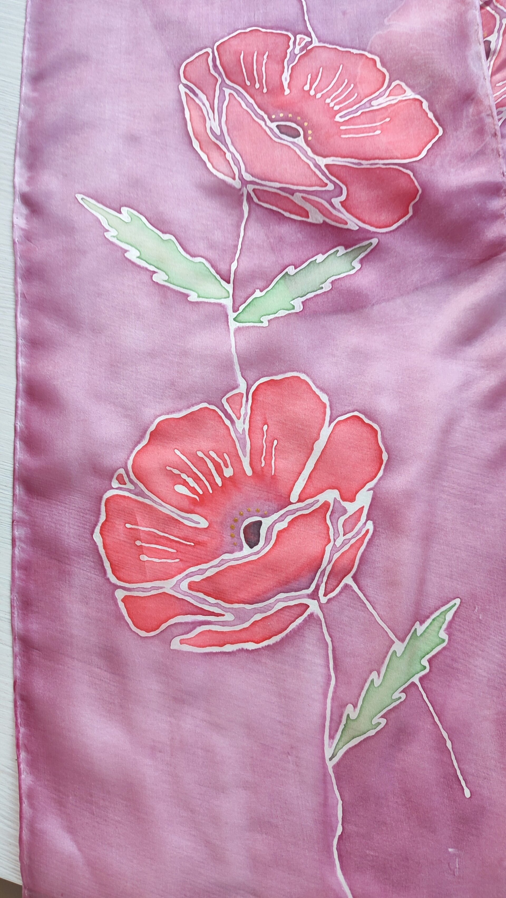 Pañuelo de Seda Natural "Amapolas" Pintado a Mano - 4