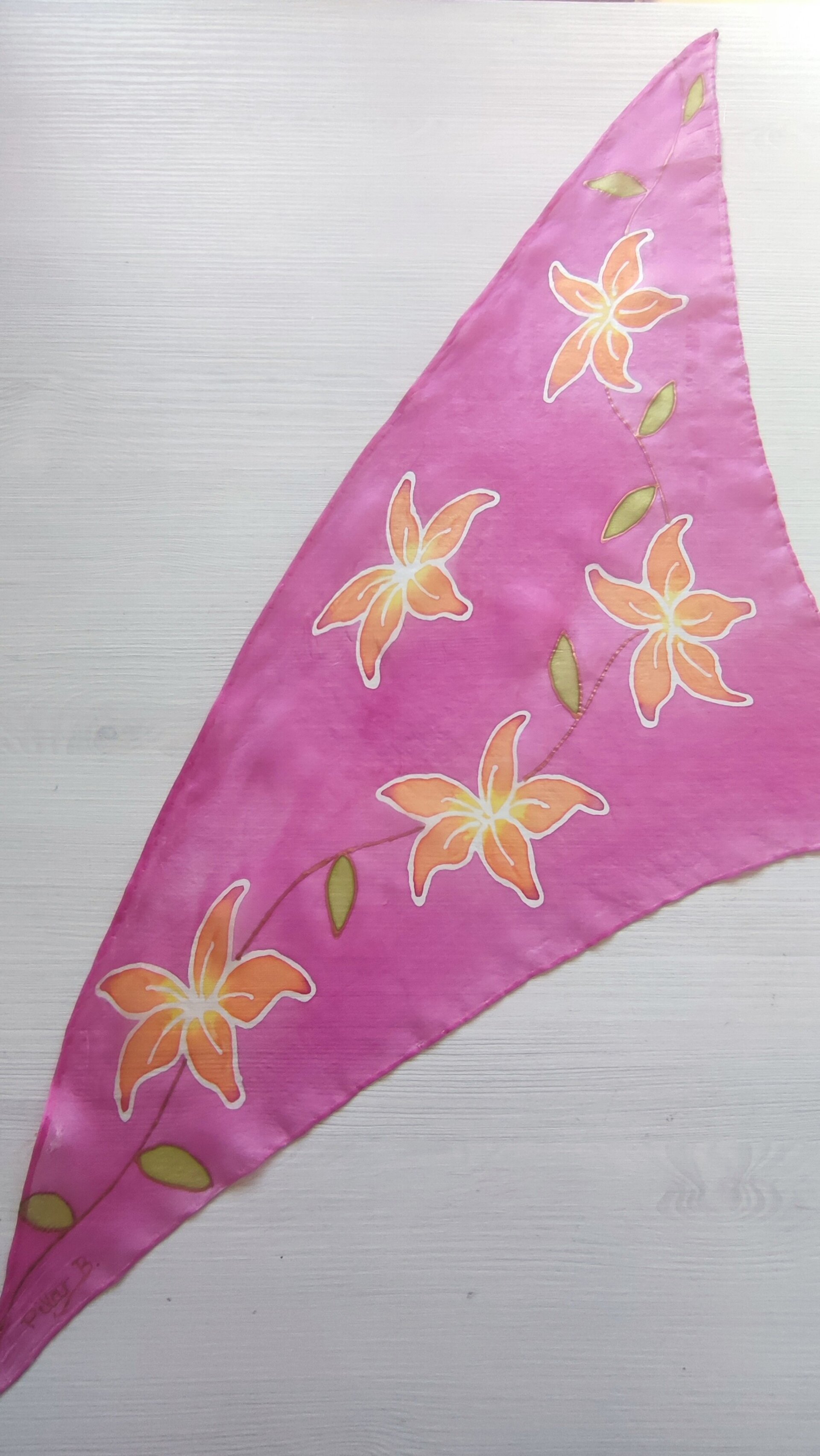 Brazalete de seda pintado a mano con azucenas - 6