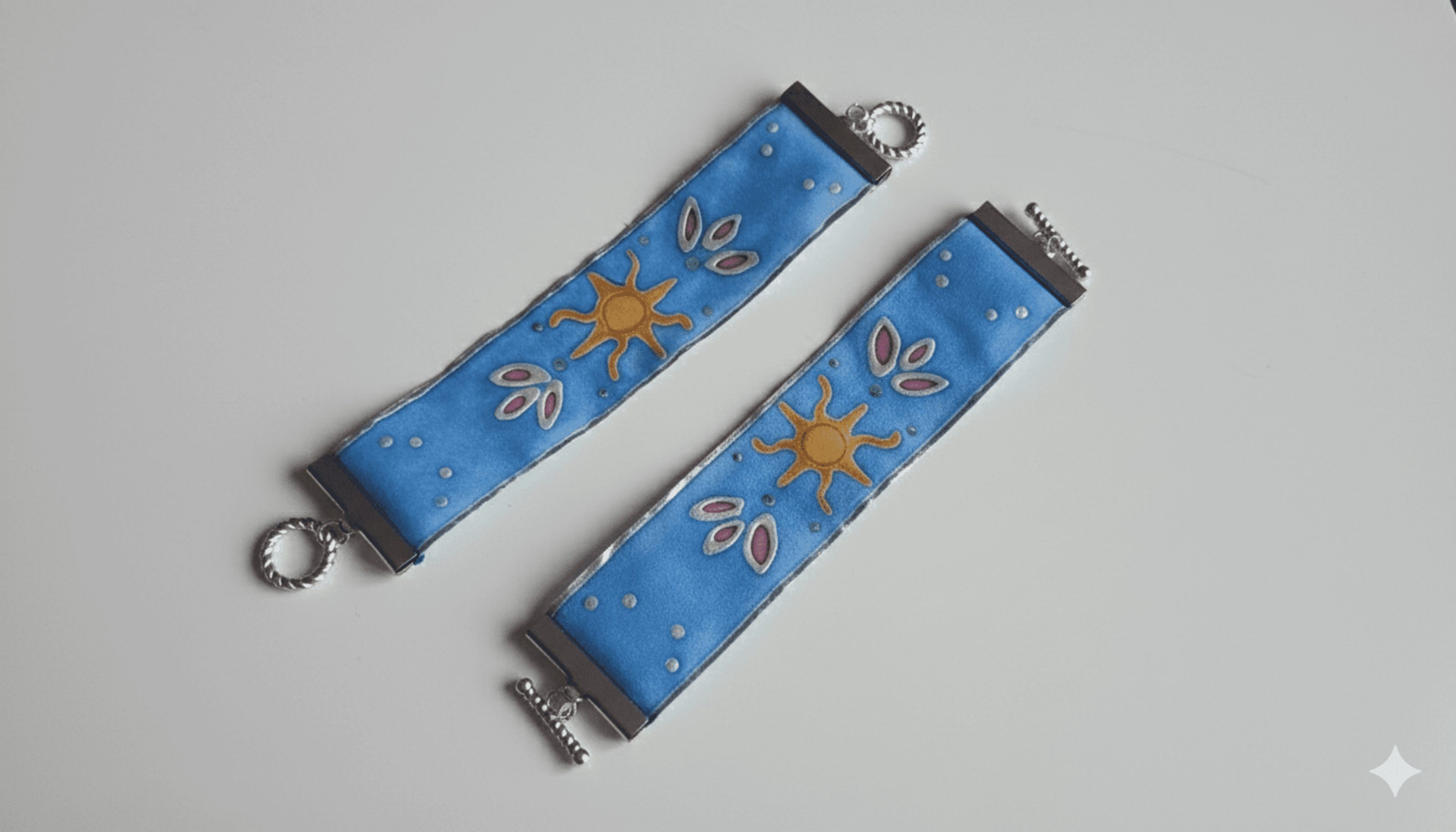 Pulsera/brazalete de seda pintado a mano con diseños sol y amapolas - 2