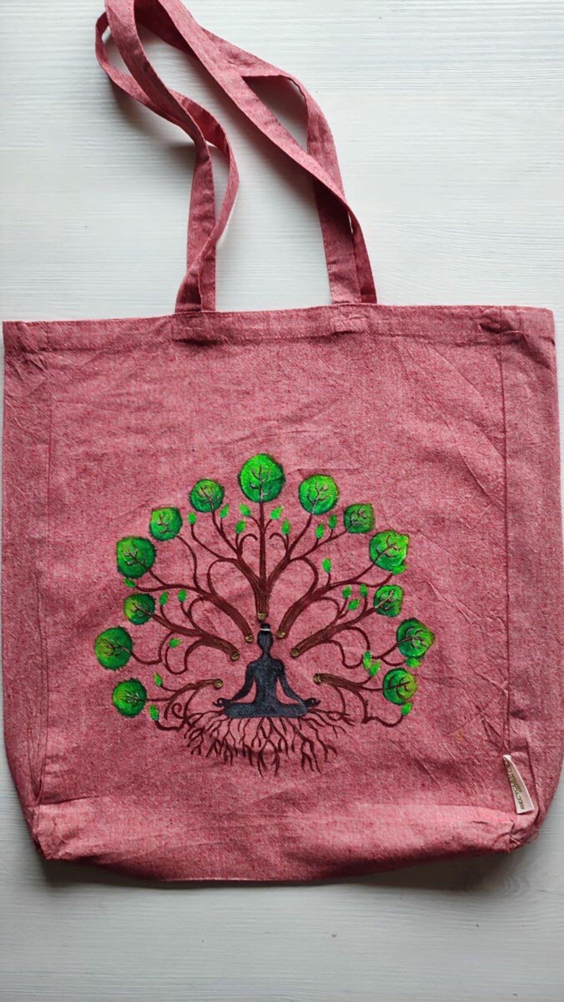 Set de Tote bag y Neceser de Algodón Reciclado Pintado a Mano – Diseño de Medita - 2
