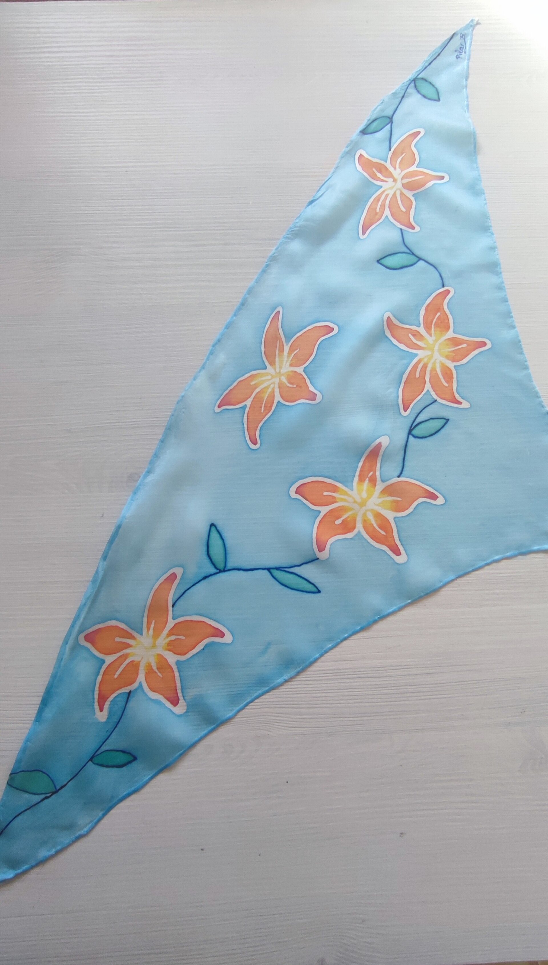 Brazalete de seda pintado a mano con azucenas - 7