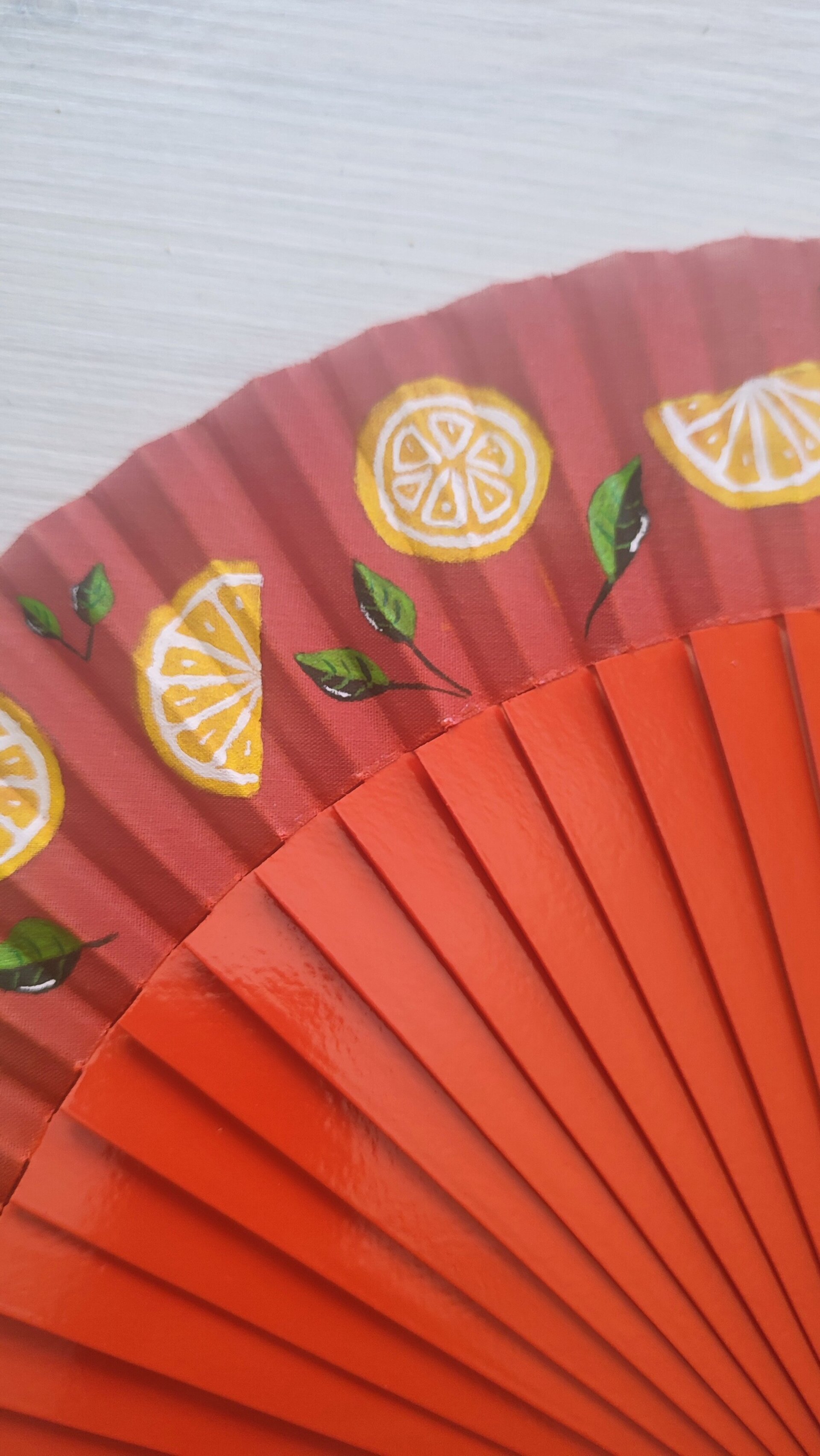Abanico naranja pintado a mano con limones - 4