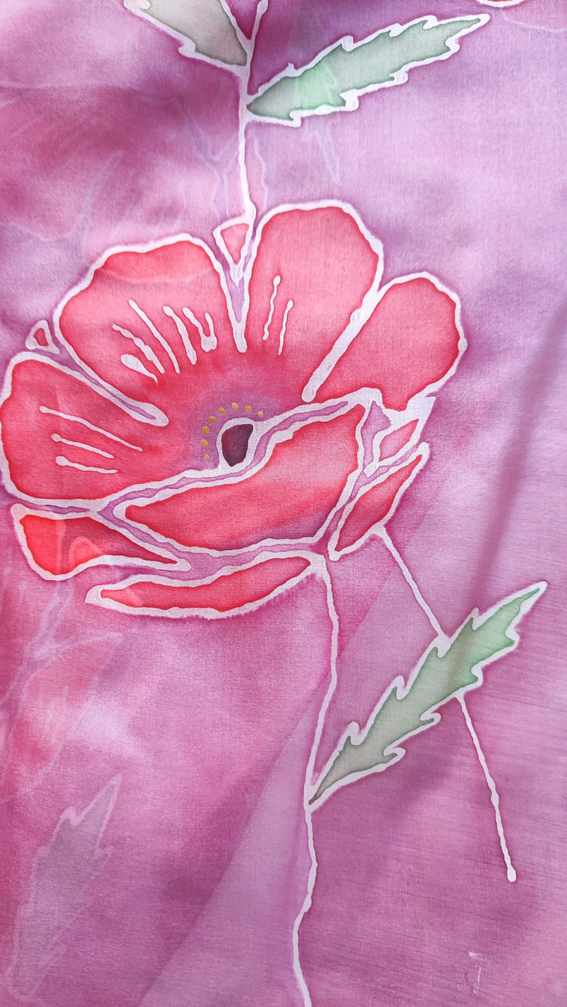 Pañuelo de Seda Natural "Amapolas" Pintado a Mano - 6