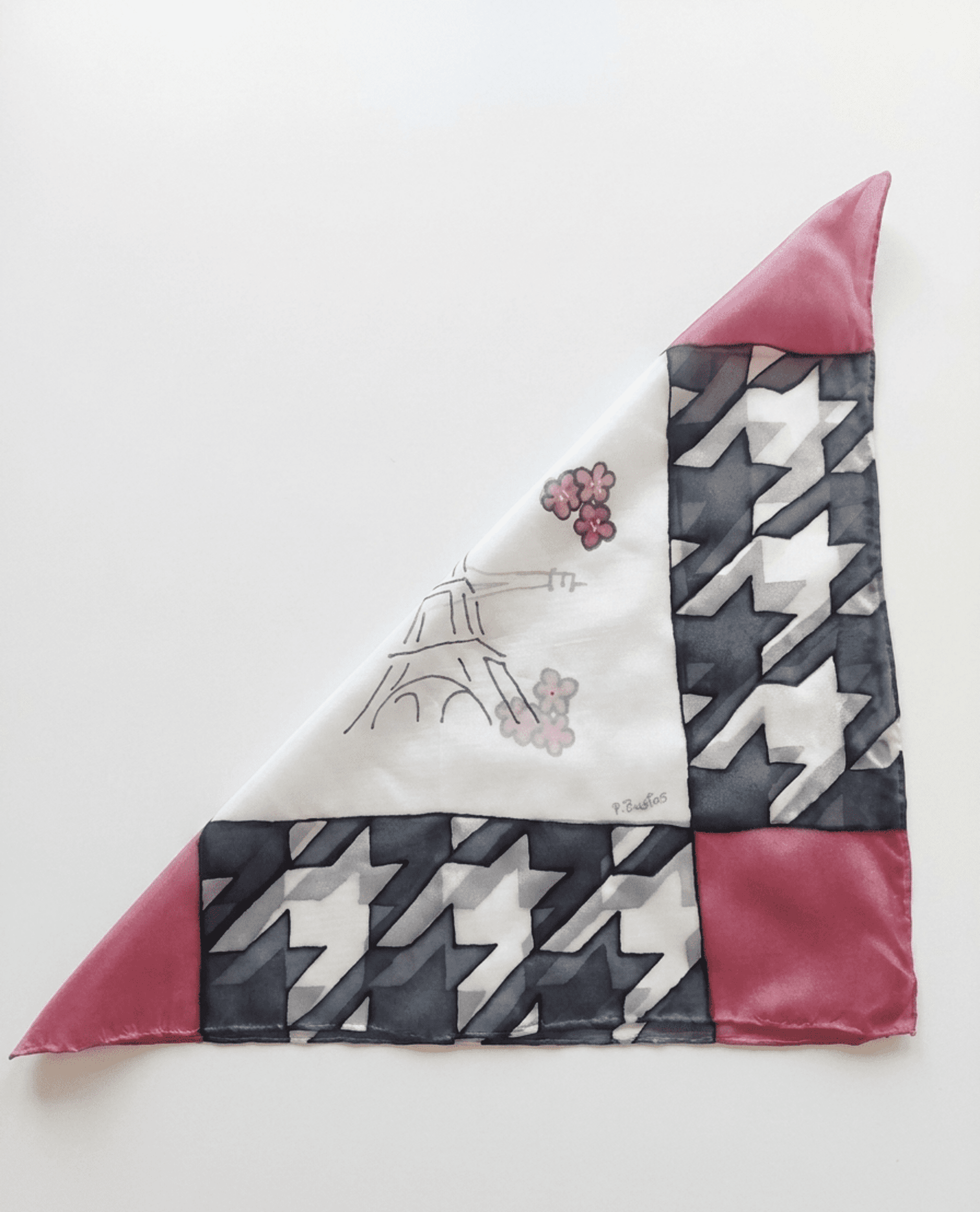 Pañuelo o brazalete de Seda Natural Pintado a Mano - Diseño París - 2