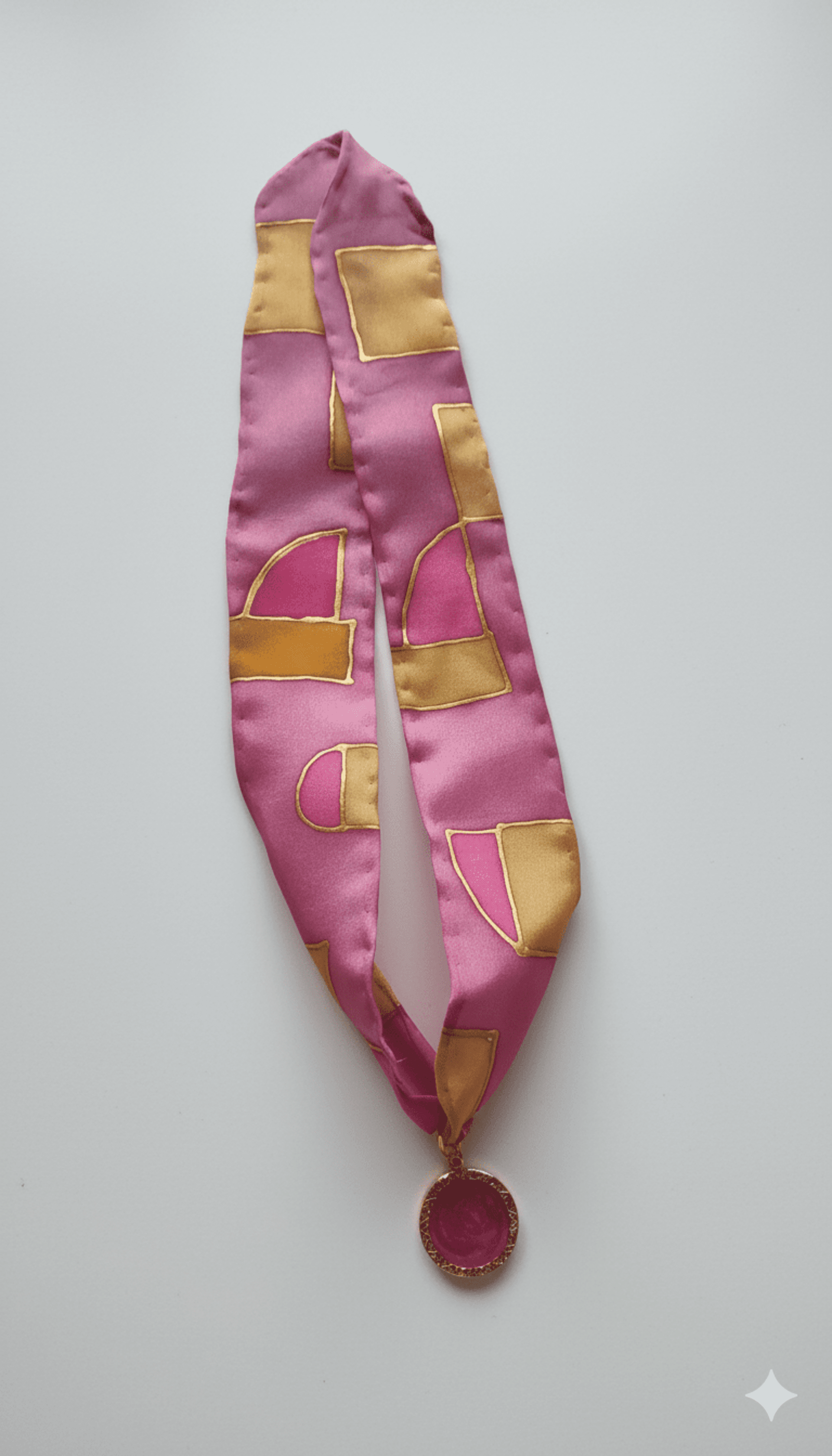 Collar con cinta de seda pintada y colgante chapado en oro - 4