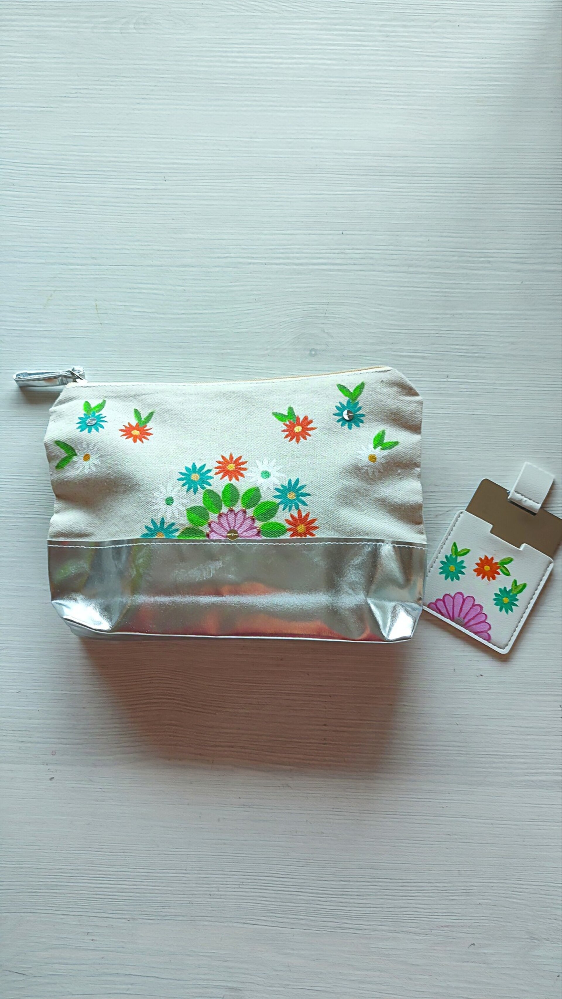 Set de Neceser y Espejo pintado a mano con margaritas - 2