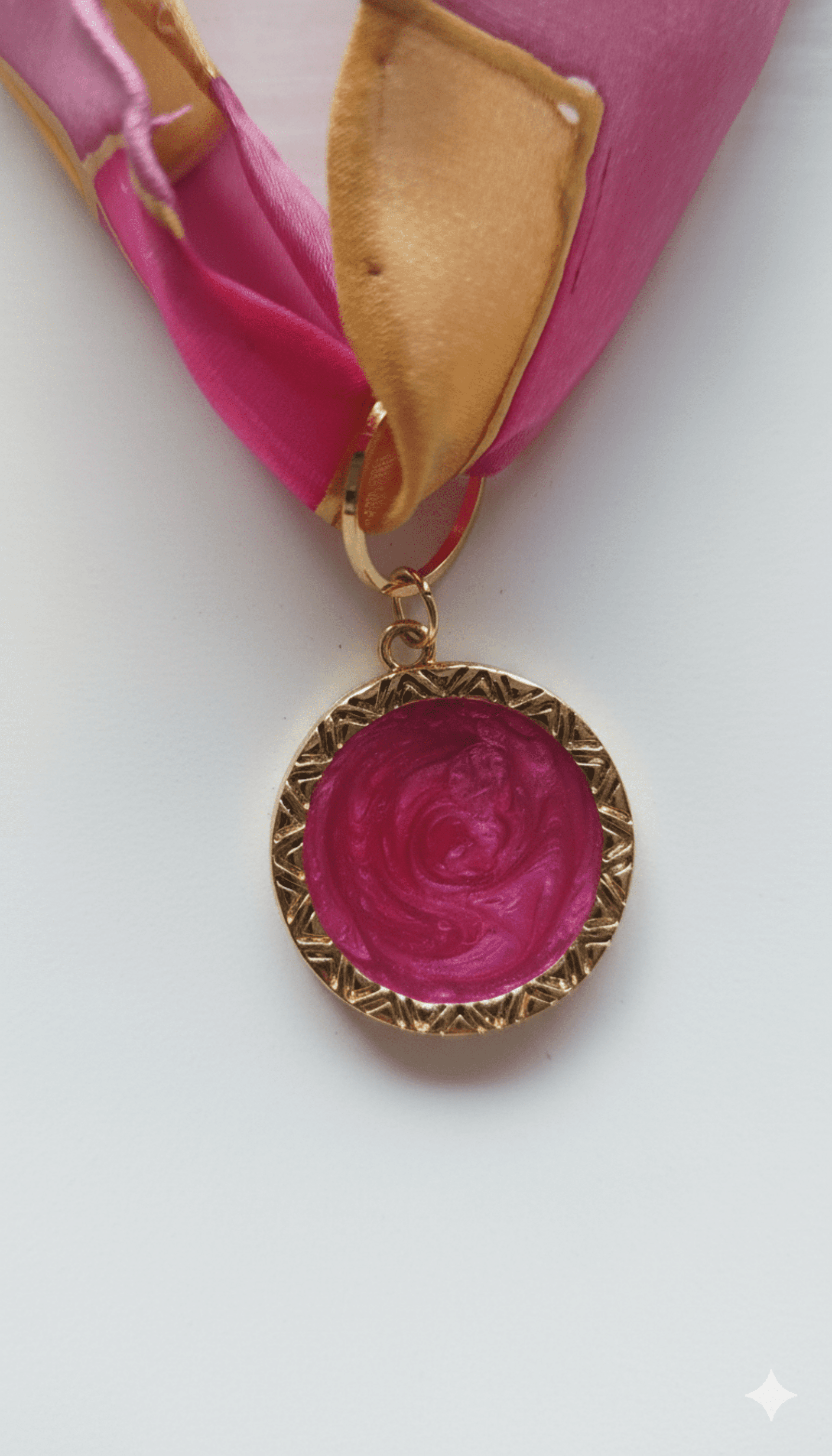 Collar con cinta de seda pintada y colgante chapado en oro - 5