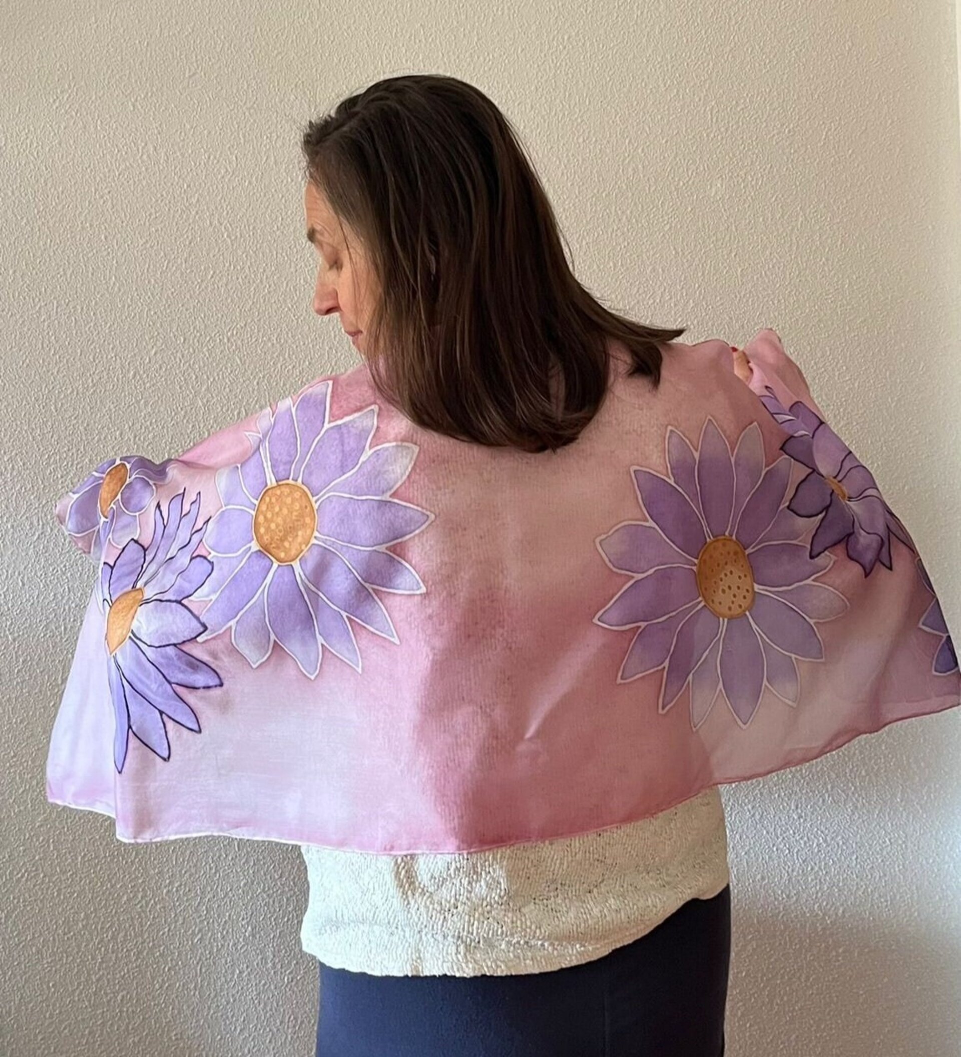 Pañuelo de Seda: Margaritas Moradas - 2