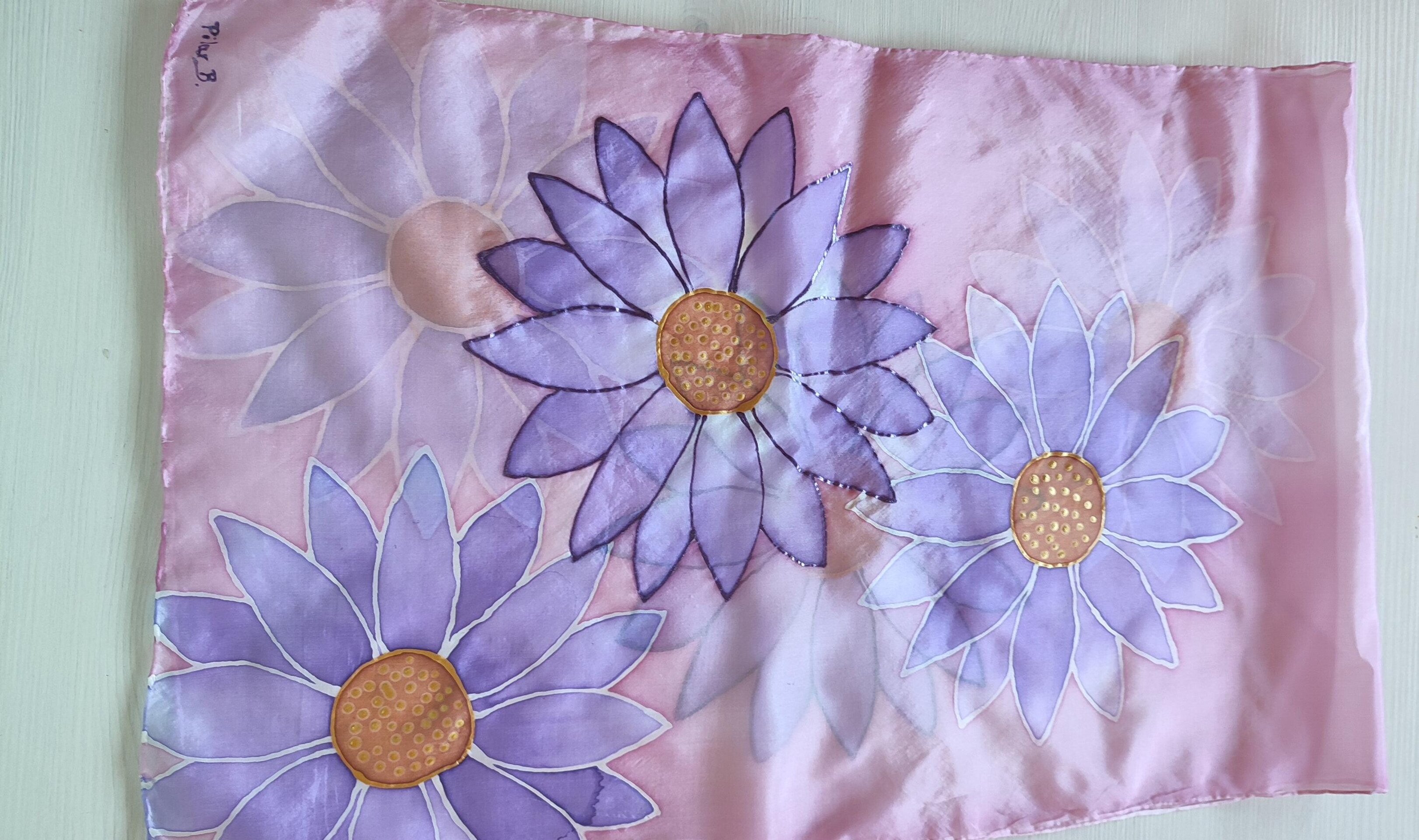 Pañuelo de Seda: Margaritas Moradas - 3